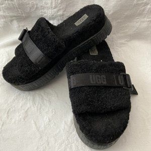 UGG Fluffita Black Sheepskin Flatform Slides Size 9